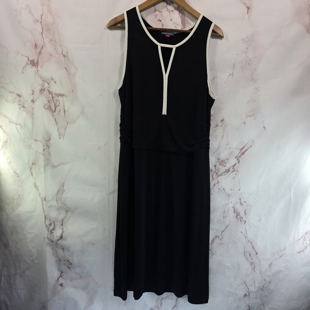 Vince Camuto Dress Womens Large Black White Tank Jersey Faux Keyhole